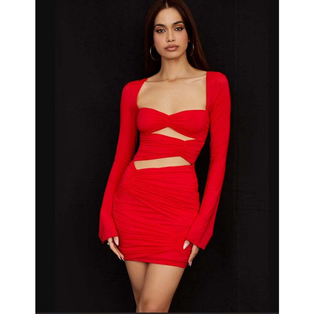 House Of CB Silk Cut Out Mini Dress Scarlet Size Medium NWT